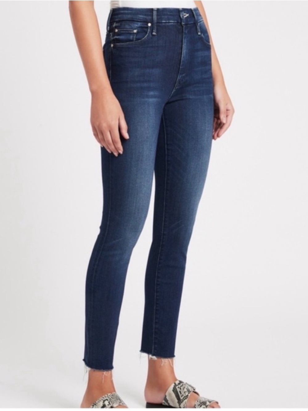 Mother High-Waisted Looker Ankle Fray Skinny Jeans Last Call Dark Wash Size 29